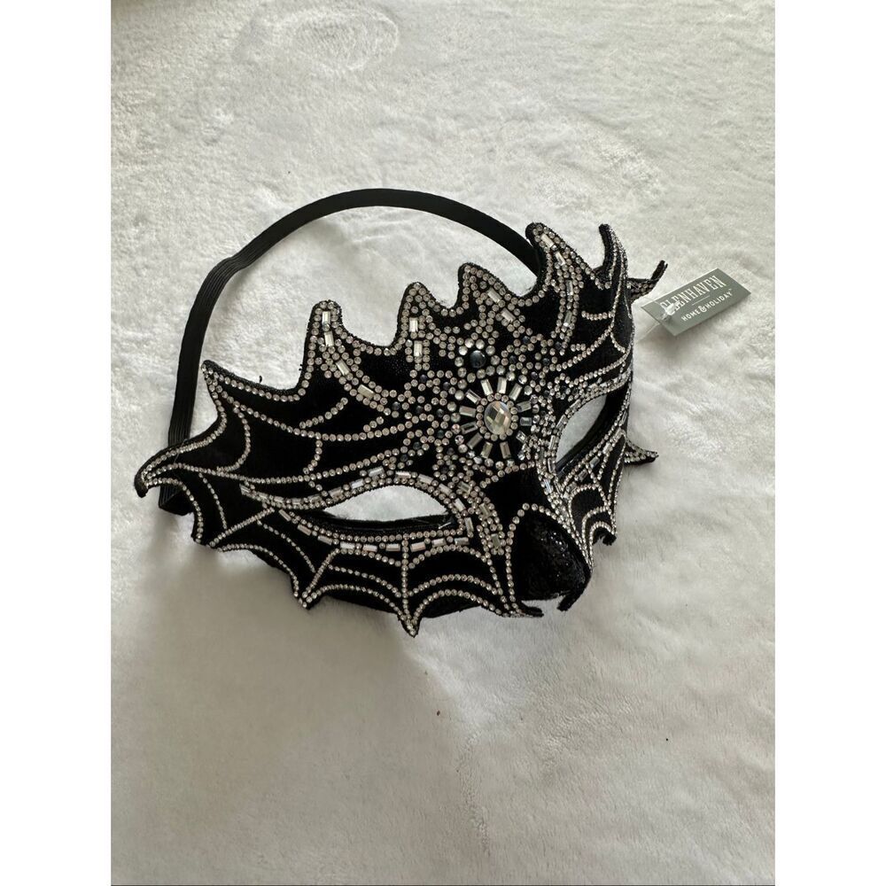 Rhinestone and gray pearl embellished Halloween elegant spider web masquerade ma